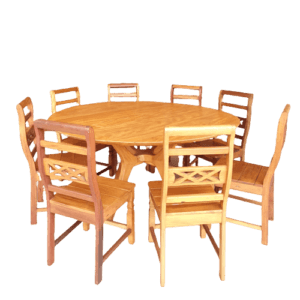Conjunto de mesa de peroba de demolição com 8 cadeiras