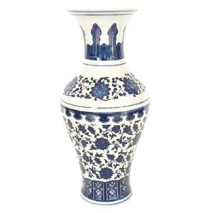 Vaso de Porcelana Azul e Branco Floral Grande