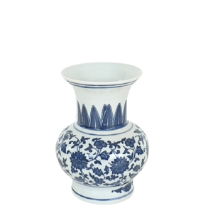 Vaso de Porcelana Azul e Branco Floral Médio