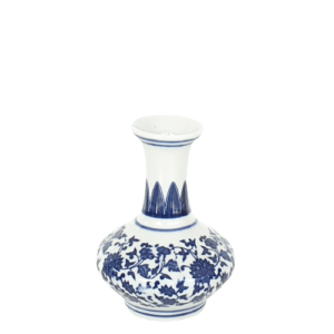 Vaso de Porcelana Azul e Branco Floral Pequeno