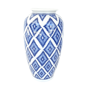 Vaso de Porcelana Azul e Branco Losangos Grande